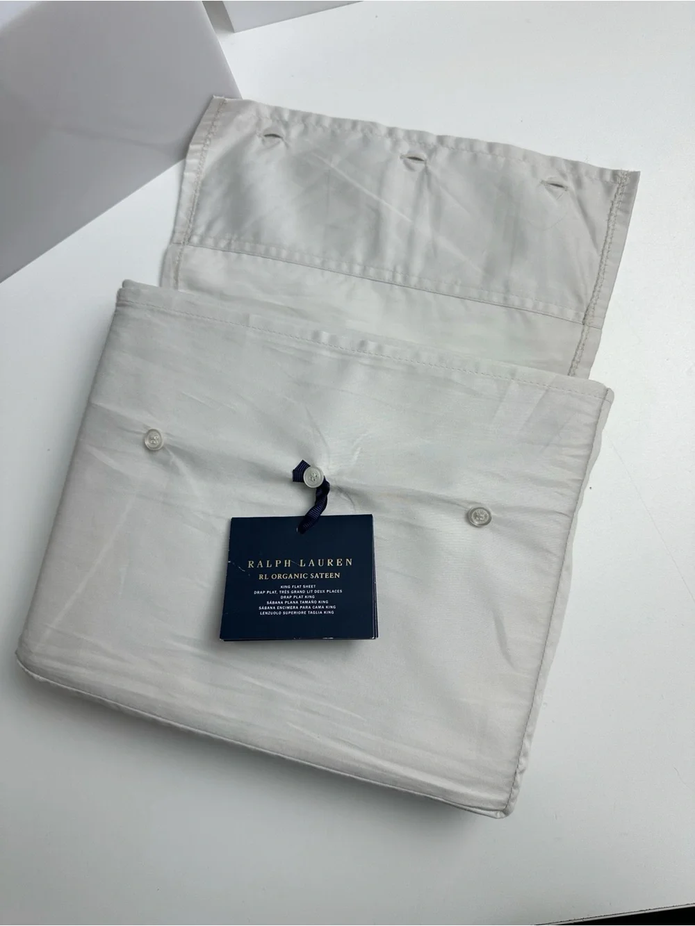 Ralph Lauren RL Home Organic Cotton Sateen King Flat Sheet Platinum NWT